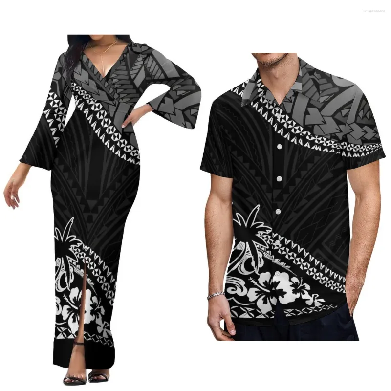 Повседневные платья Женское платье с v-образным вырезом на заказ в полинезийском этническом стиле с мужской рубашкой Комплект для пар