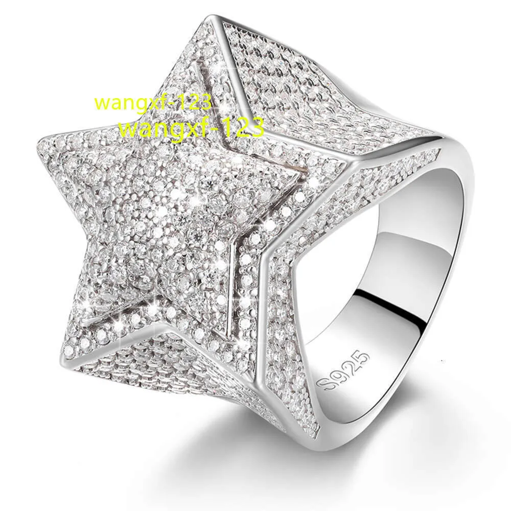 Hiphop masculino feminino jóias finas gelado banhado a ouro 925 prata esterlina vvs moissanite diamante estrela anel com certificado gra