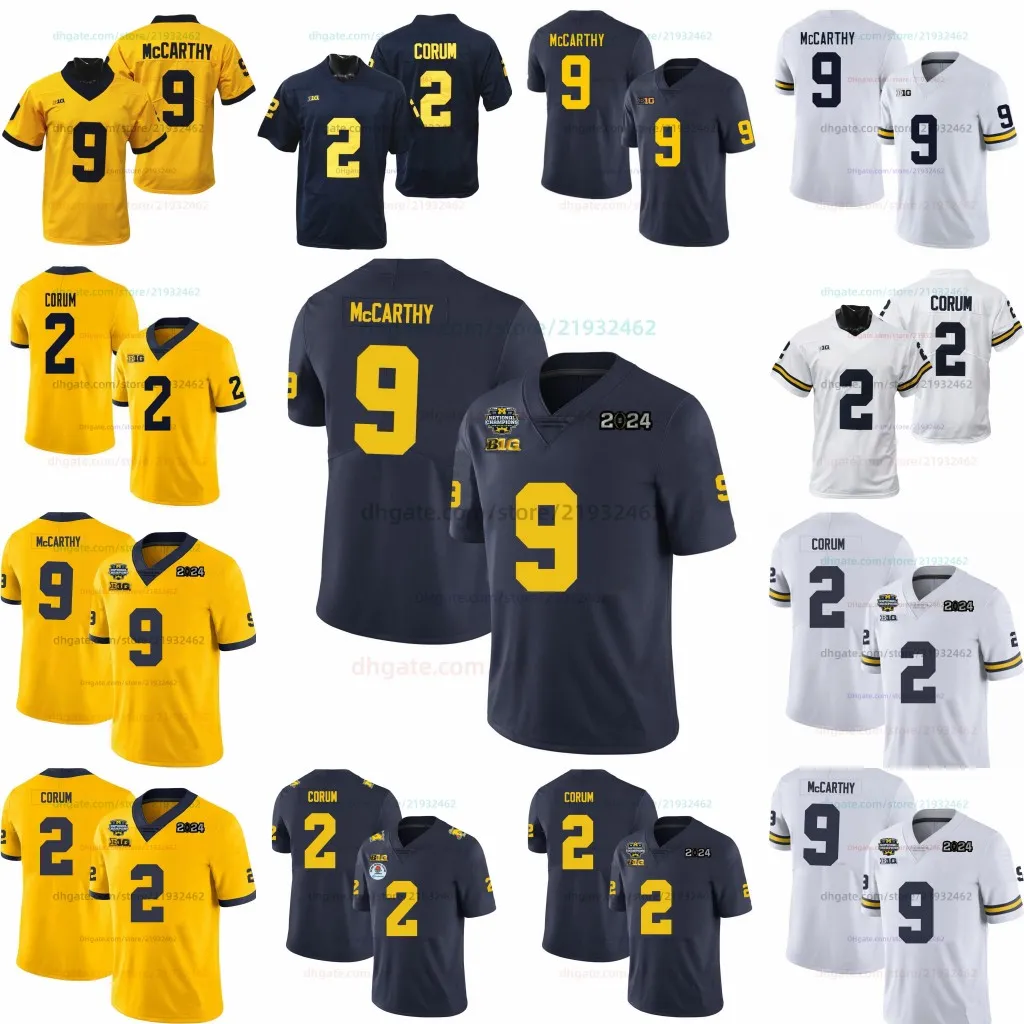 2 Blake Corum 9 J.J. McCarthy Alumni Men Michigan Wolverines Football Jersey 2024 Champions