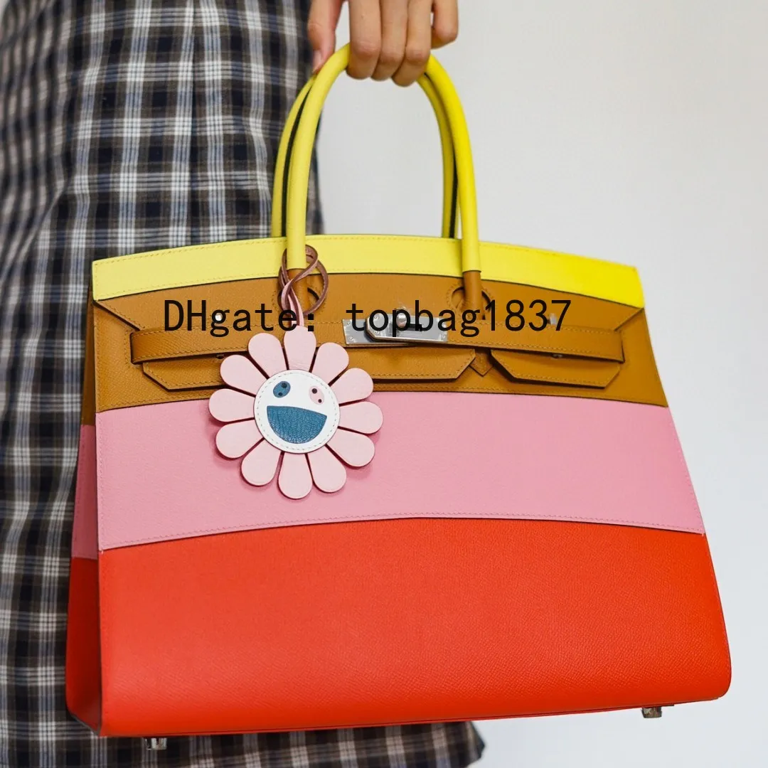 totaal handgemaakte draagtassen 35cm Speciaal op maat gemaakt epsomleer meer kleuren regenboogsplitsing luxe Designer handtas 10a spiegelkwaliteit tassen met oranje tassen