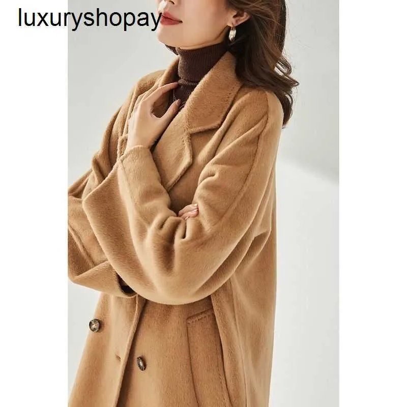 Top Maxmaras Cashmere Coat 101801 Women Winer Winer High Luksusowy jesień i zimowe polar na podwójnie piersi w stylu wełniany