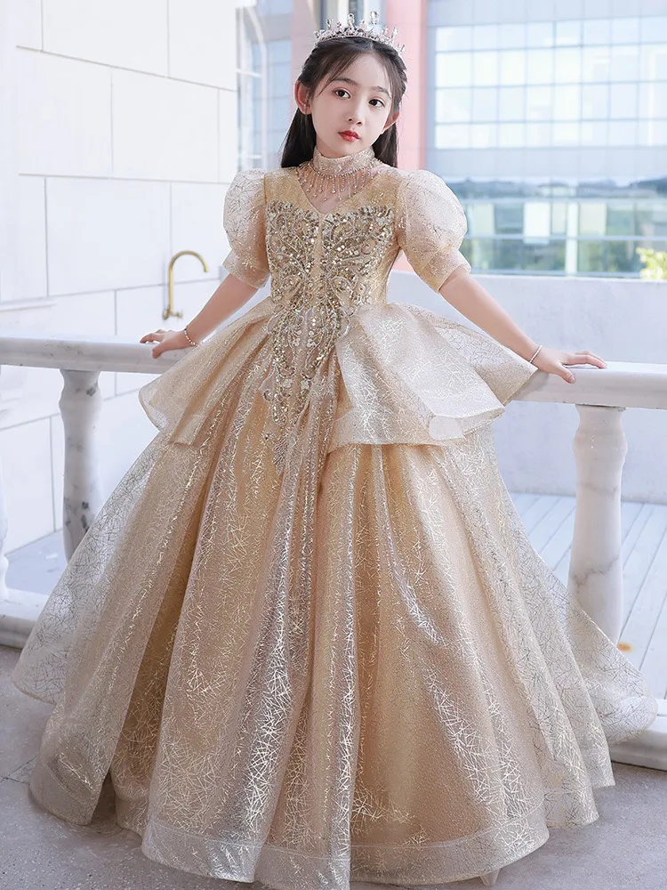 Champagne Princess Flower Dress for Girls - Perfect for Birthday, Formal Parties, Pageants, First Holy Communion - Gowns for Children and Kids - 2024 Champagne Princess Flower Dress for Girls - Perfect for Birthday, Formal Parties, Pageants, First Holy Communion - Gowns for Children and Kids - 2024