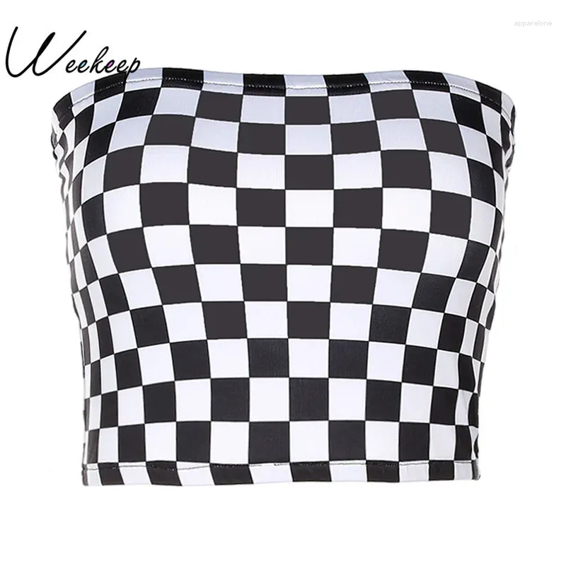 Bustiers & Corsets 2024 Sexy Women Black And White Plaid Strapless Tube Top Fashion Checkboard Cropped Bandeau Tops Underwear Bras