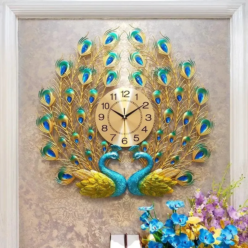 壁の時計ピーコッククロックホーム装飾贅沢な大きなサイズリビングルーム装飾モダンウォッチ50cmホーロッジムラレ