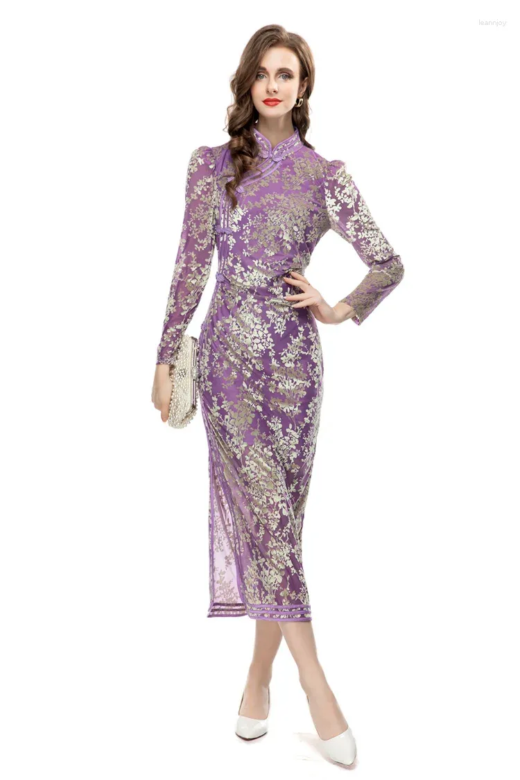 Robes décontractées Super élégant modifié Cheongsam robe haute couture femmes longue conception motif floral Qipao