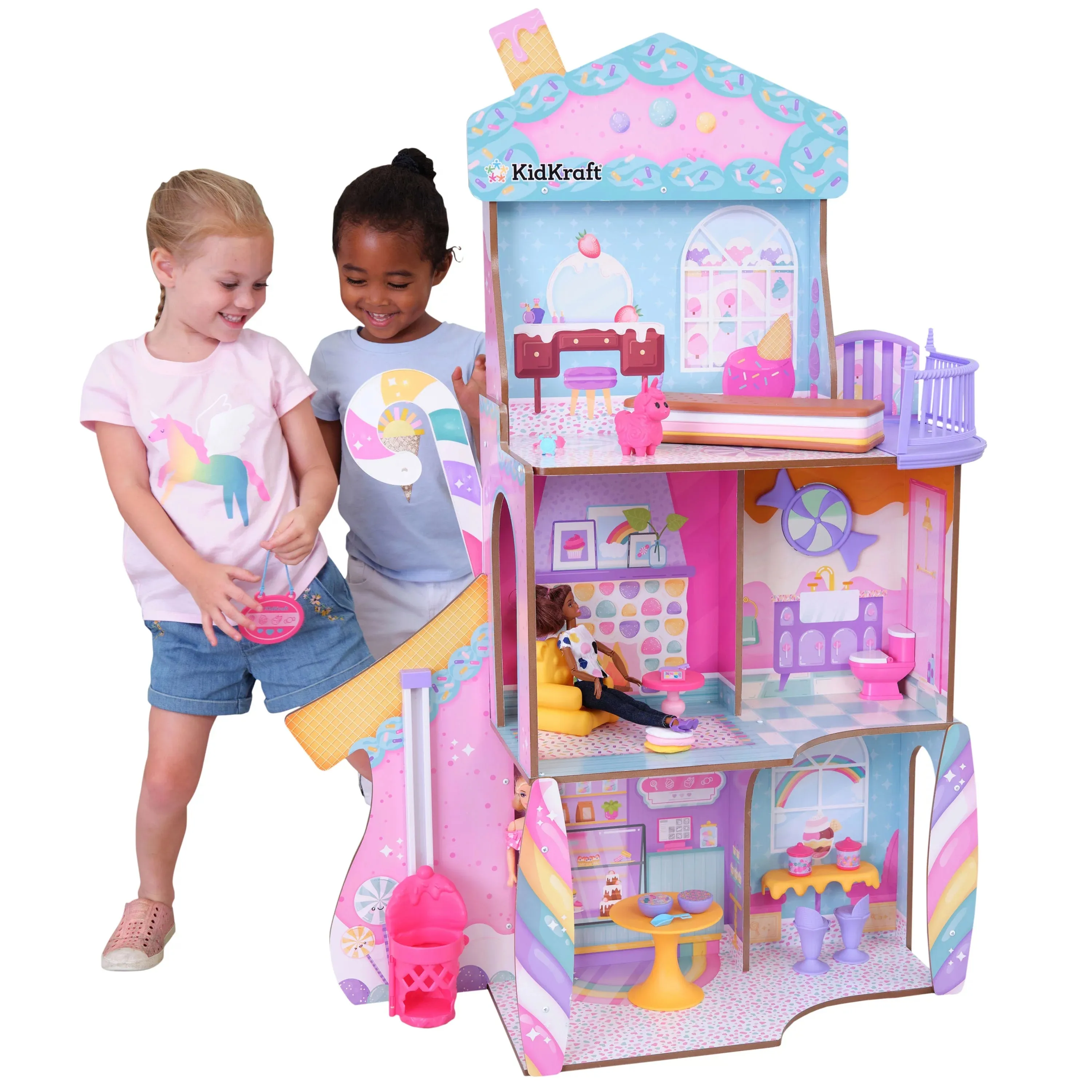 Enchanted Candy Castle Dollhouse Wooden Toy House with 28