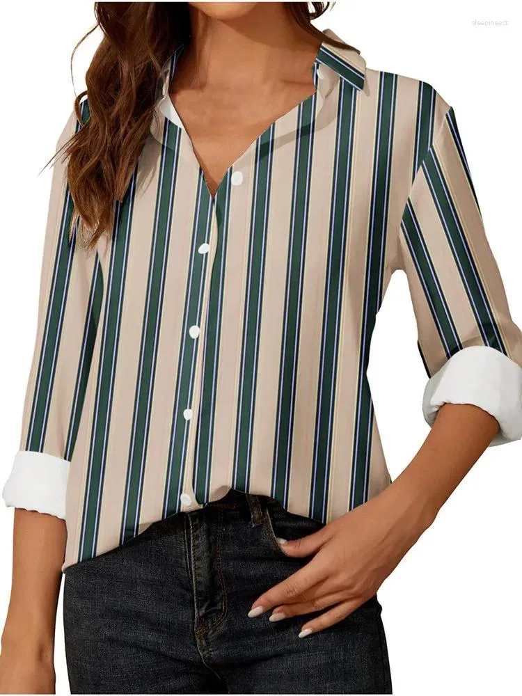 Women's Blouses Office Lady Striped Shirt Women 2024 Spring Autumn Turn-down Collar Long Sleeve Print Shirts For Korean Style