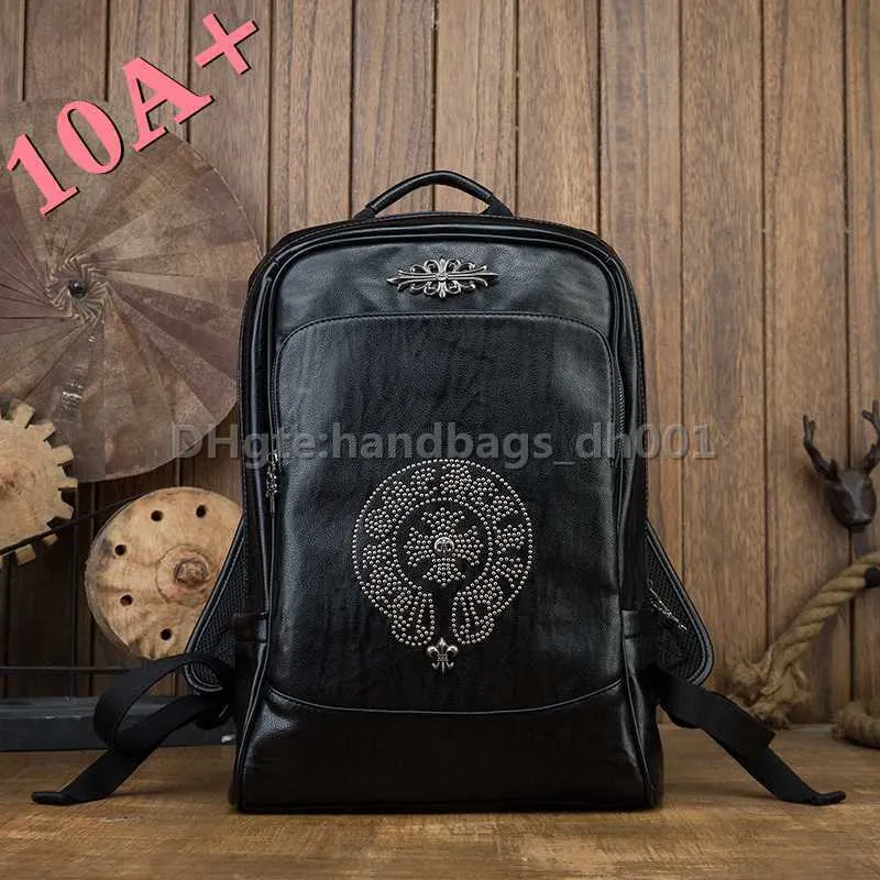 10A + Sac de haute qualité Sac à dos de voyage en cuir pour hommes avec accessoires faits à la main Sacs personnalisés en peau de vache Punk pour hommes à la mode et à la mode