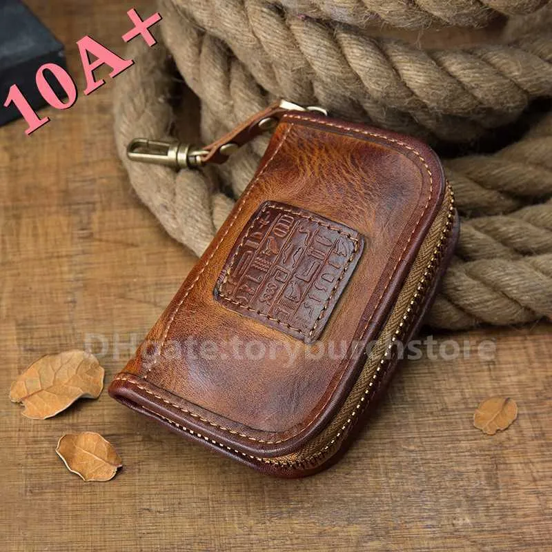 Cartera con cremallera de alta calidad, bolsos hechos a mano para hombre, riñonera de cuero de vaca para coche, bolso multifuncional todo en uno para llaves 10A +