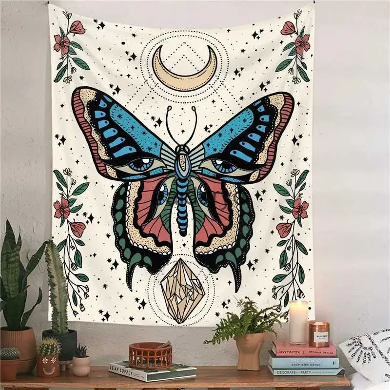 Tapeçarias psicodélicas borboleta tapeçaria parede pendurado pano boêmio bruxaria hippie tapiz estética dormitório casa decorvaiduryd