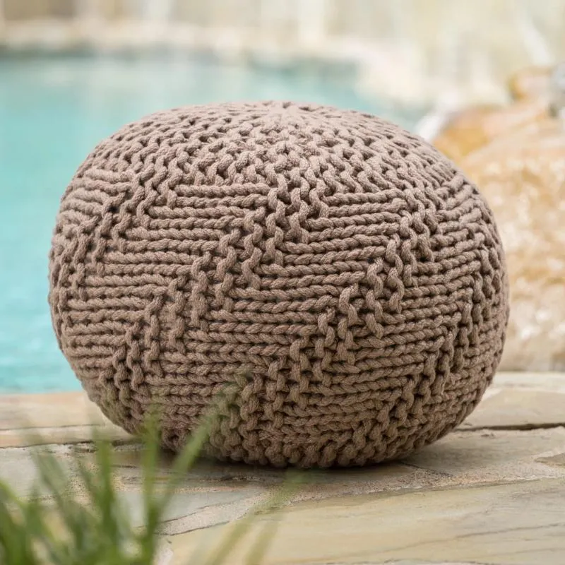 Skirts Noble House Durable Low-profil Luxurious Colorfast Easy To Clean Zaire Indoor Outdoor Hand Knit Weave Fabric Pouf Light Brown