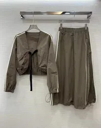 Work Dresses 2023 Women`s Fashion Suit Color Matching Edge Long-sleeved Jacket Top Elastic Waist Long Skirt 2-piece Set 0914