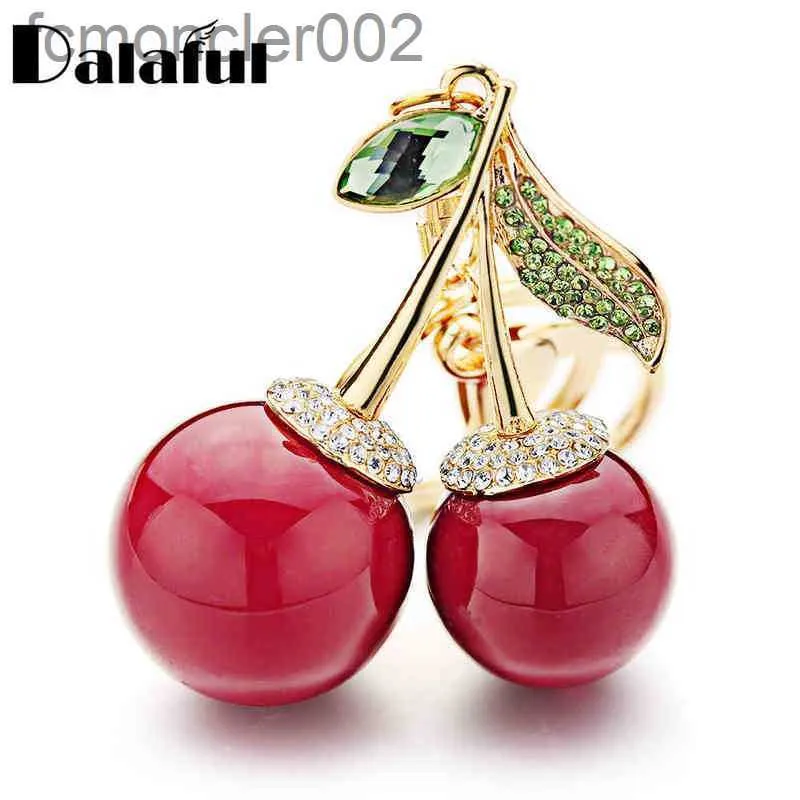 Dalaful vermelho cereja chaveiro chaveiro cristal strass saco pingente bonito dos desenhos animados para carro feminino chaveiro titular jóias k364 aa220318 dfh3