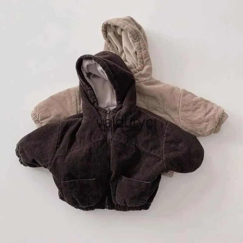 JACKETS 2023 Hiver Nouveau bébé coulé à capuche en velours côtelé plus en velours épaissis