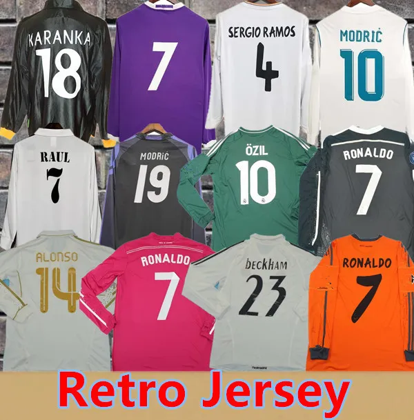 Retro Real MadridS voetbalshirt met lange mouwen Voetbalshirts GUTI Ramos SEEDORF Modric CARLOS 10 11 12 13 14 15 16 17 RONALDO ZIDANE RAUL 00 01 02 03 04 05 06 07 finale KAKA