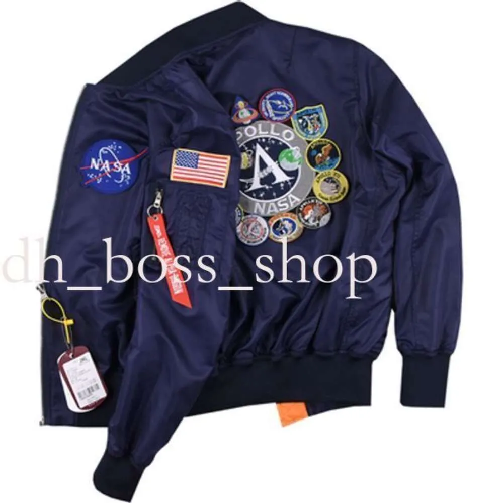 Nya NASA Designer Men and Women Jacket Flight Pilot Stylist Jackets Bomber Jacket Windbreaker Embrodery Baseball Military Section Jacket Högkvalitativ mode 834