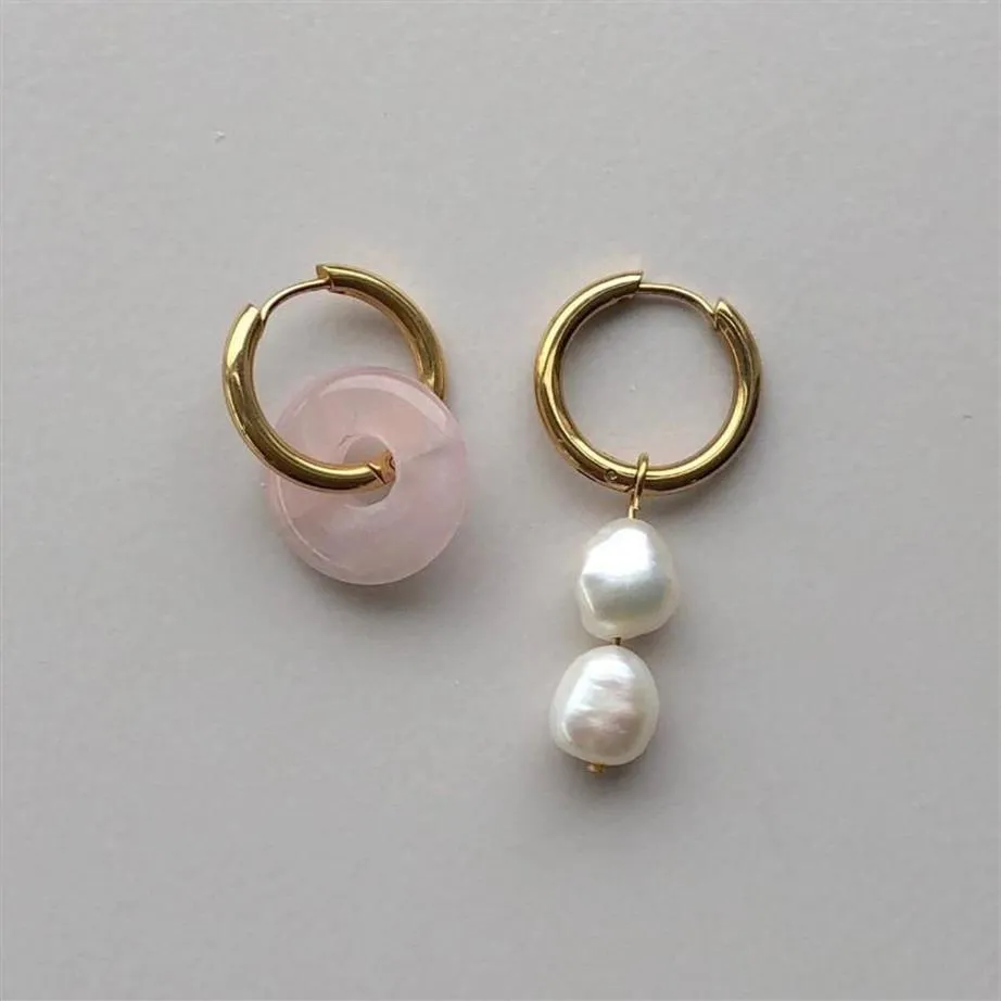 Orecchini in cristallo di quarzo rosa con giada, pietra naturale, argento, oro, acciaio inossidabile, per le donne, lampadario pendente perlato senza tempo220x