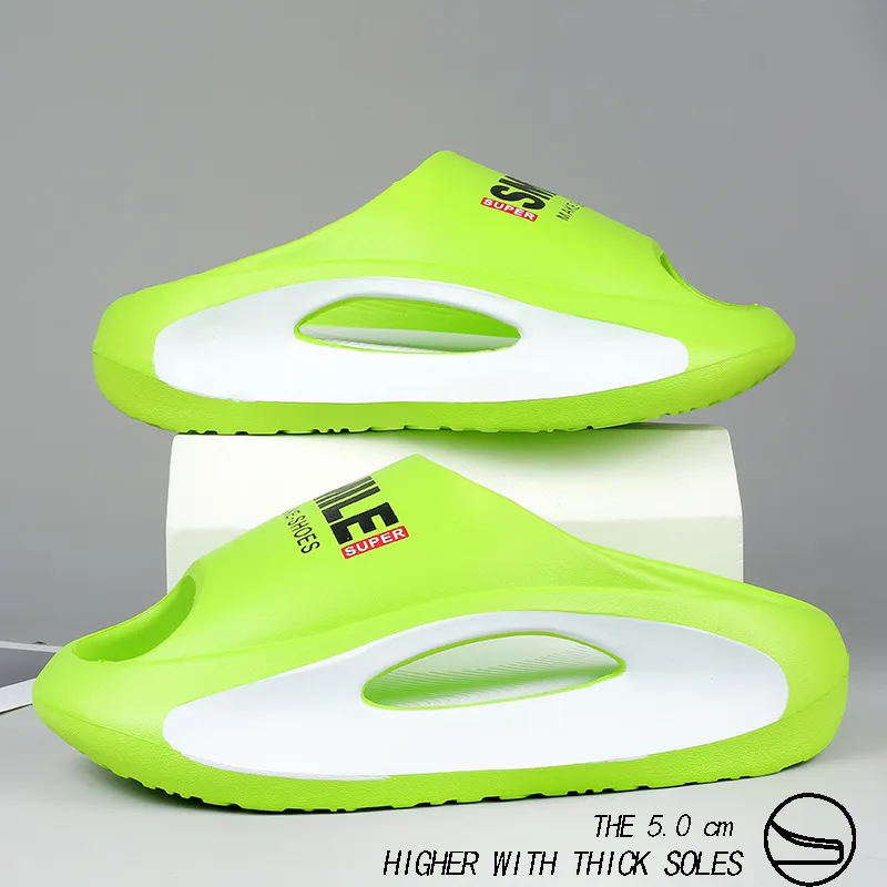 Summer couple slippers with thick soles and a feeling of stepping on feces cool slippers with a straight line EVA men's and women's sports trend slippers