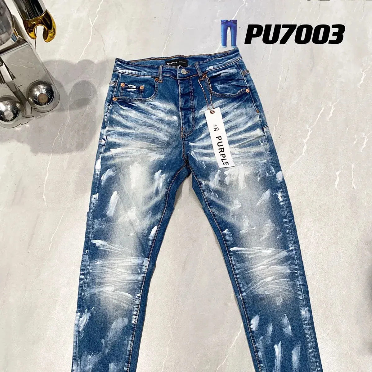 Nieuwe mode 24SS paarse merkjeans High Street kleur blauwe verf jeans 240117