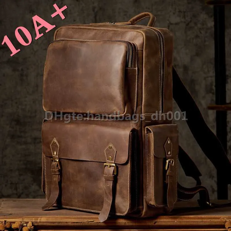10A+ High quality bag British Handmade Top Layer Cowhide Backpack Men's Leather Travel Large Capacity Crazy Horse Computer bags tote
