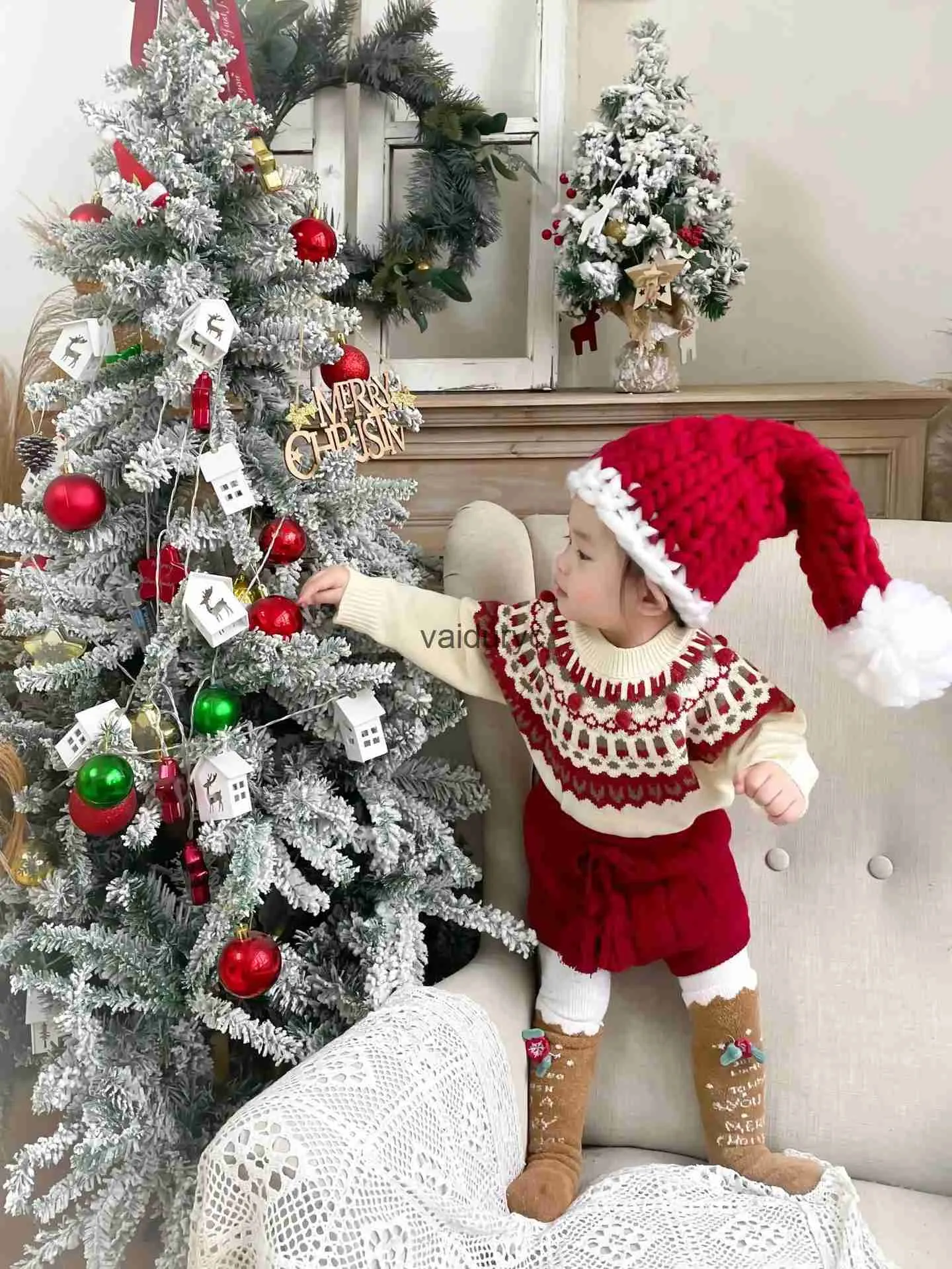 Pullover 2023 Winter Baby New Sleeve Sweater Sweater Kids Boys Christmas Christmas Infant Girl Fashion Tops Tops Tops H240508