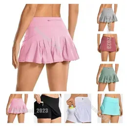 2024 lulu Women Sports Outfits lululemens Tennis Skirt Running womens Golf Yoga Mid-waist Pleated Back Waist Pocket Zipper Gym Cloth lhs