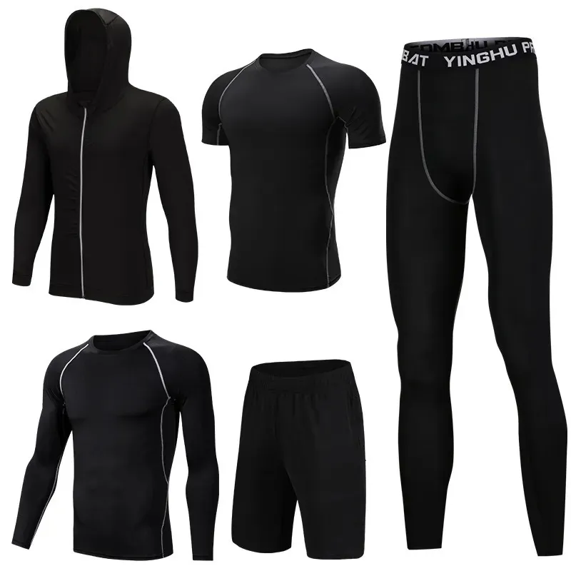 5 datorer Mens Compression Set Running Tights Workout Fitness Training Tracksuit Short Sleeve Shirts Sport Suit Rashgard Kit S-4XL 240117