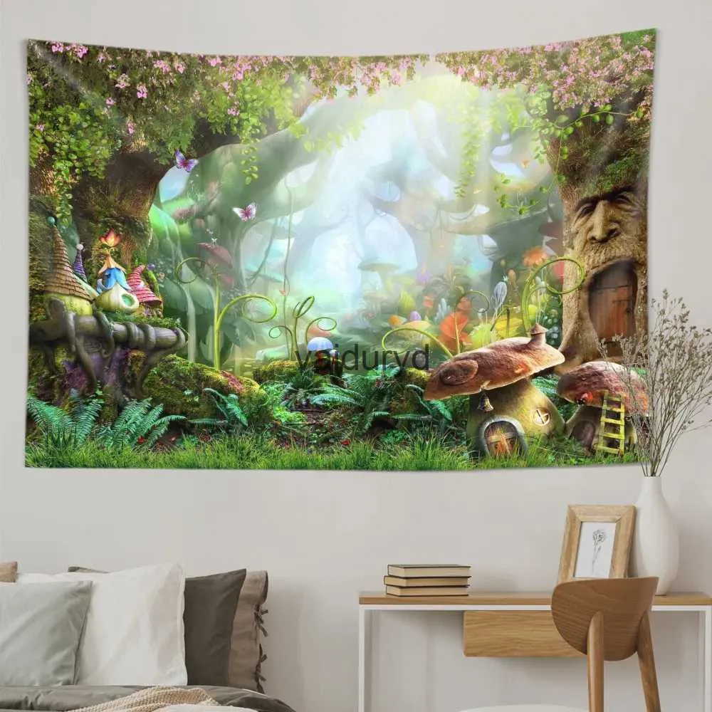 Tapestries Fantasy Fairytale Dreamy Shroom Tapestry Psychedelic Carpet Bohemian Home Decor Witchcraft Hippie Kids Room Wall Tapeest H240514