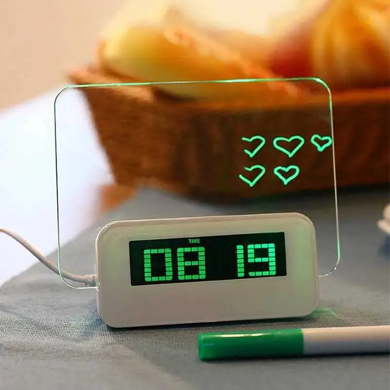 LED Digital Electronic Mini Table Clocks Calendar Temperature Plastic Glow Message Board Alarm Clock Home Bedroom Supplies BH5243 WLY