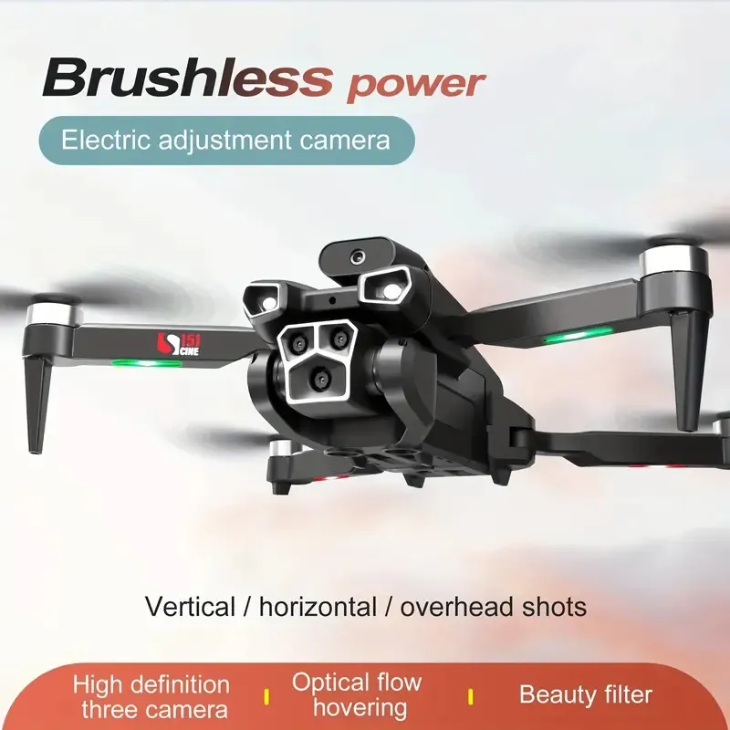 Drone S151 pour éviter les obstacles à quatre voies avec moteurs sans balais, positionnement du flux optique, caméras HD, feux de navigation nocturne à LED et mode de suivi intelligent.