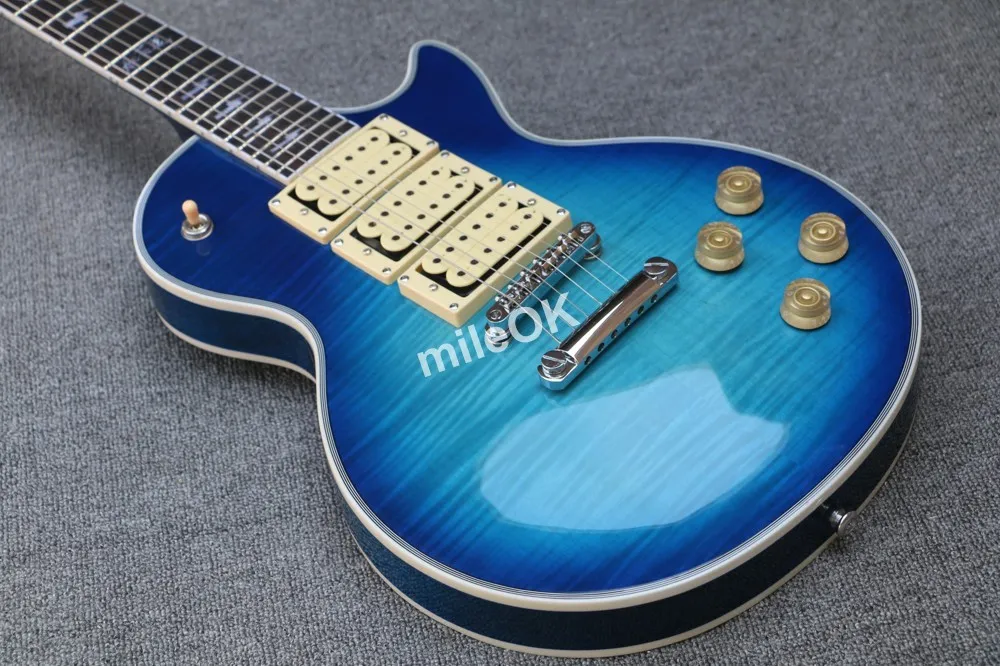 Custom shop classico Ace frehley firma 3 pickup Chitarra elettrica, chitarra tigre fiamma blu mare Spedizione gratuita