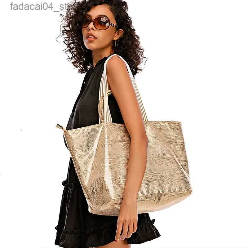 Сумки для покупок Большой емкости Золотые Холстовые сумки для покупок Роскошные женские сумки на ремне со змеиным узором Высококачественная женская сумка Осень Новый Q240118