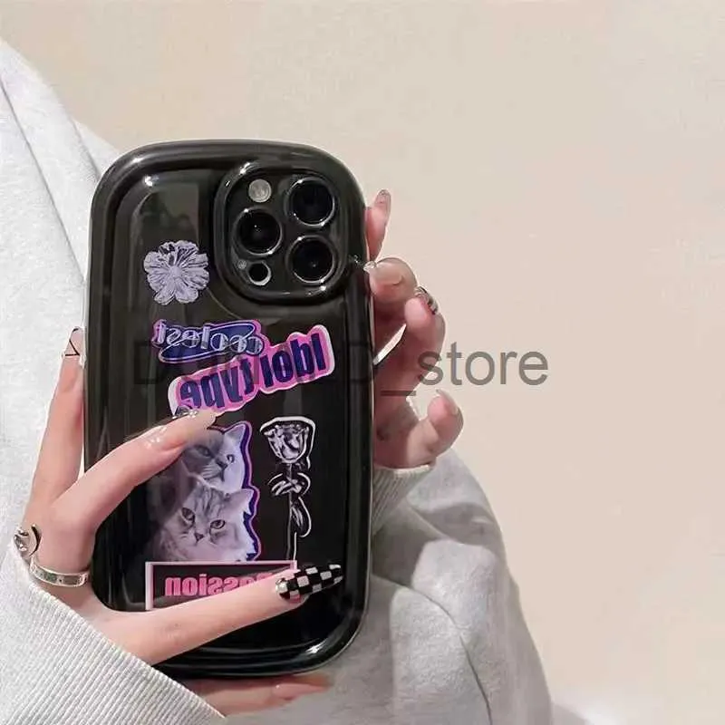 Cell Phone Cases Black Soap Rose Cat Phone Case For iPhone 14 Plus 7 8 X XS XR 11 12 13 Pro Max Silicone Cases Cover J240118