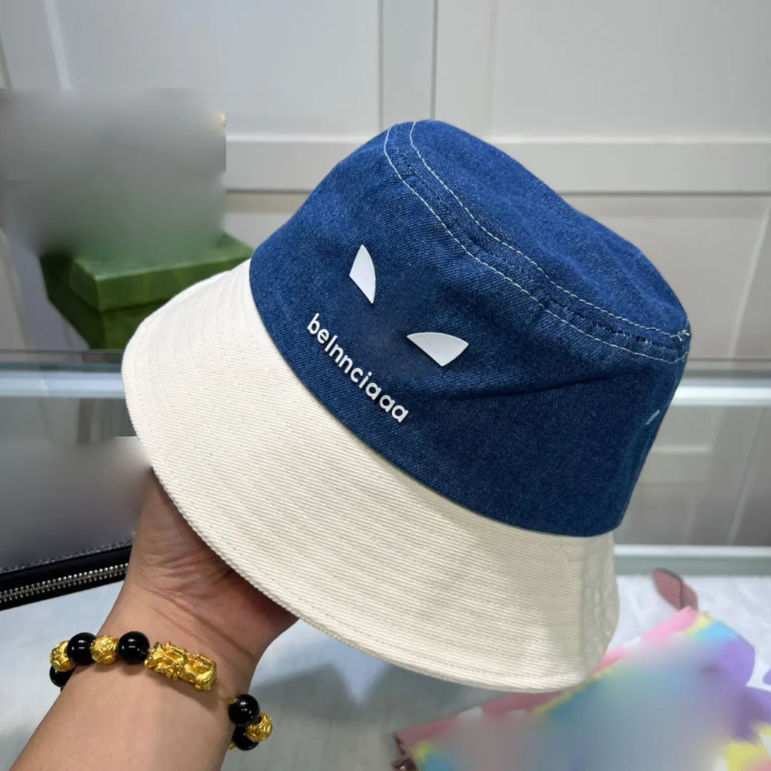 Chapeau de seau de créateur pour femmes, couleur denim bloquant les jeunes, motif imprimé de centaines de lettres, sports de plein air, pare-soleil, chapeaux de pêcheur