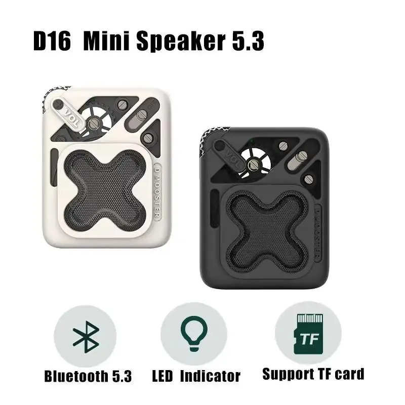 Hoparlörler Dmooster D16 Mini Hoparlör Bluetooth 5.3 Klasik Tasarım Dişli Hacmi Desteği TF Kart Seyahat Kılıfı Paketlenmiş Süper Taşınabilir Hoparlör