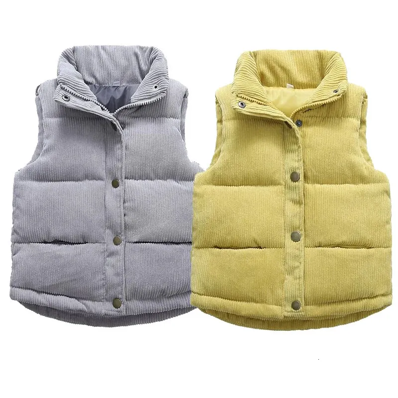 Kids Warm Vest Winter Girls Boys Thicken Waistcoat Corduroy Outerwear Vest Children Teens Cotton Jackets Vest For 2-10 Years 240117