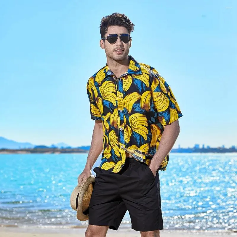 Men's Casual Shirts Men Summer Hawaii Shirt Short Sleeve Beach Clothing Male Bananas Printing Fashion Trend Vacation Tops
