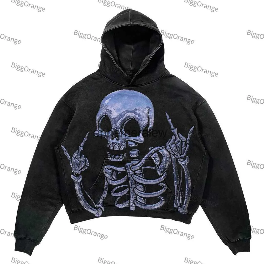 Men's Hoodies Sweatshirts Pants New skull print sweater men and street hip-hop retro oversized fashion loose top streetwearephemeralew