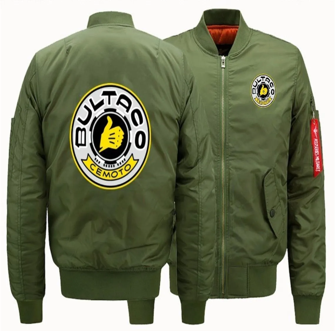 MEN039S Flight Jacket Bomber Wool Line Print Bultaco Cemoto Pursang Spanien Motorcykel snabbaste transporthastighet CX2008019173654