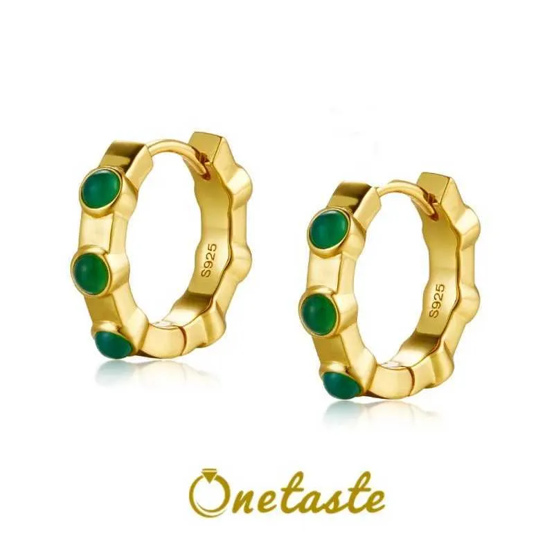 Stud Green Agate 925 SterlSilver Simple Circle Hoop Boucles d'oreilles pour femmes 18K Gold Minimalisme Petite EarrFine Jewel 2023 Nouveau cadeau J240118