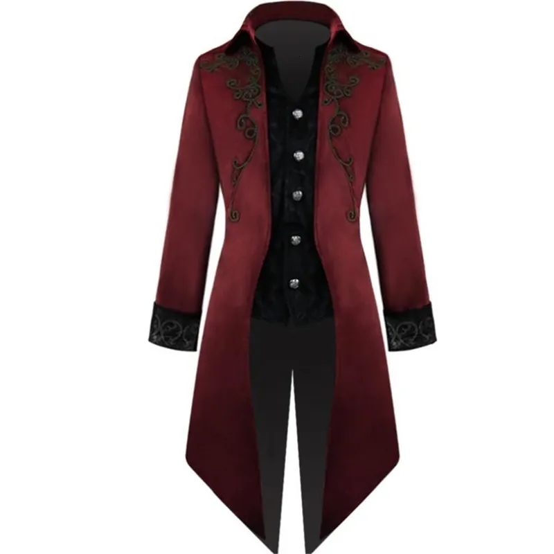 Män medeltida dräkt viktoriansk svart röd retro lapptäcksjacka steampunk trench tuxedo skräddarsydd jacka gotisk överrock 240117