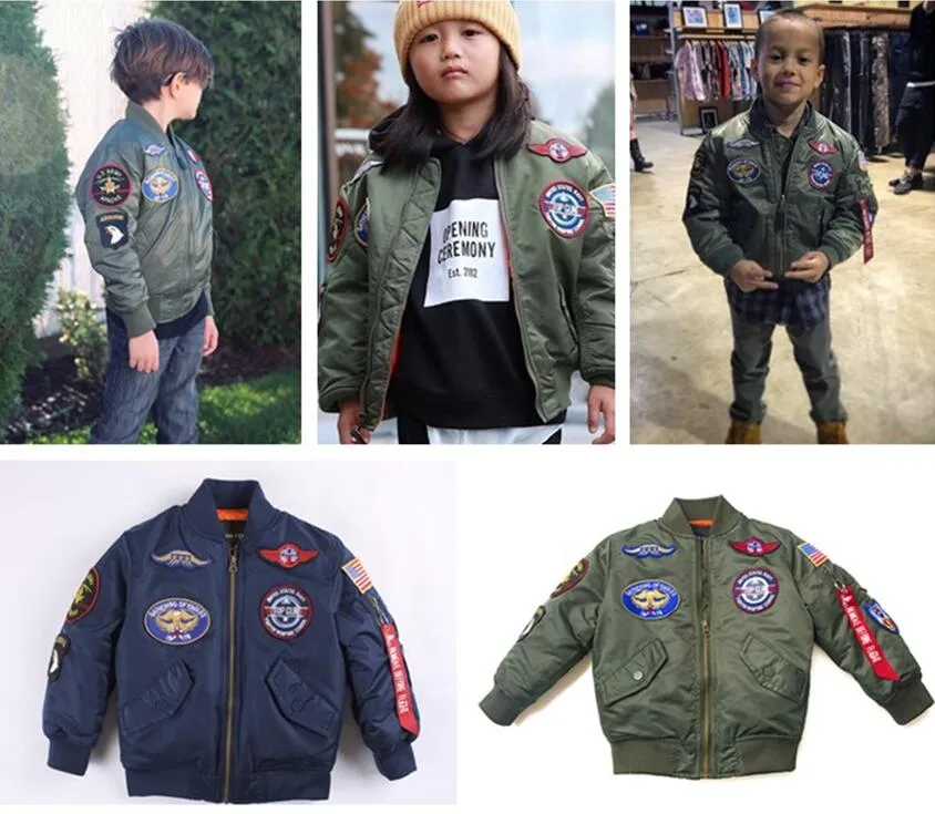 Tide brand children's clothing boys and girls autumn and winter cotton clip-on big child thickened air force pilot jacket cotton jacket jacket