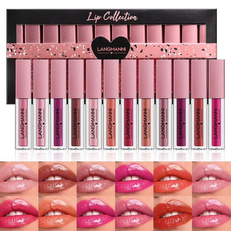 12 Lip Gloss Set Lip Glaze Batom Glossy Lip Gloss Gift Set