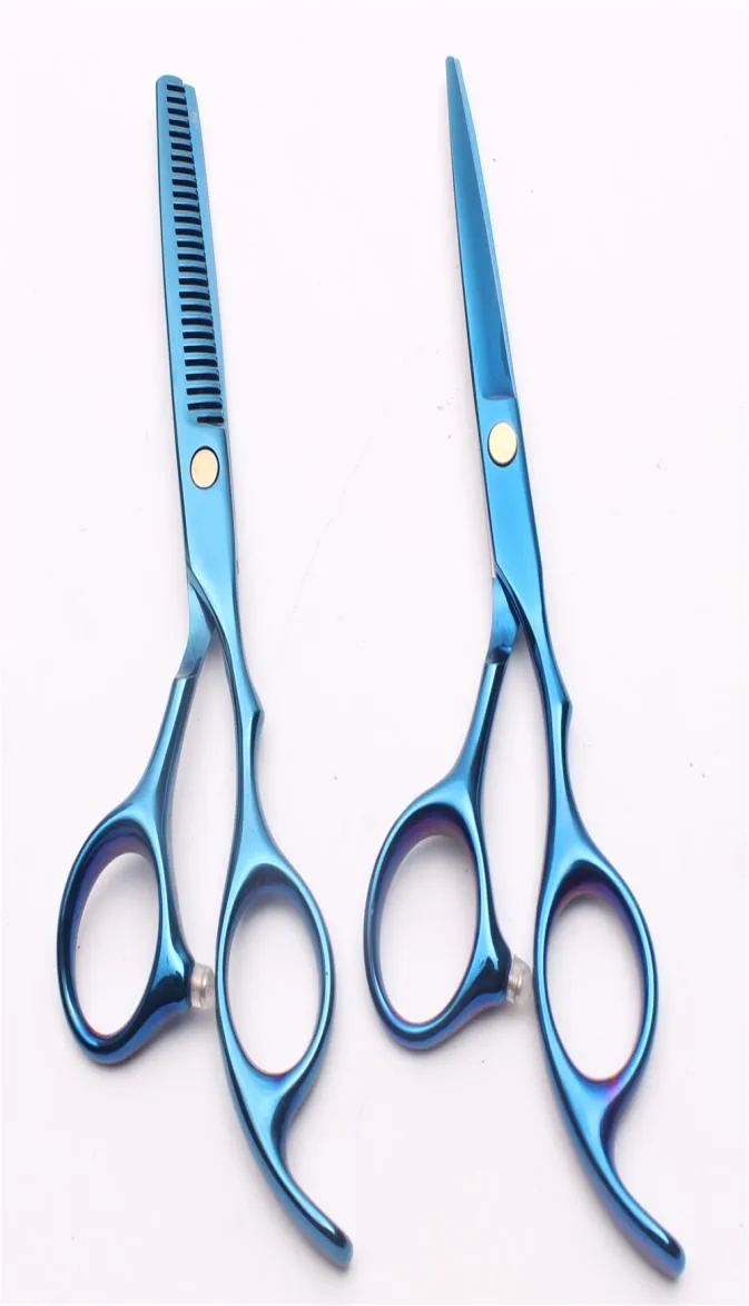 6quot 440C Customized Logo Blue Professional Human Hair Scissors Barber039s Hairdressing Scissors Cutting and Thinning Shears3164365