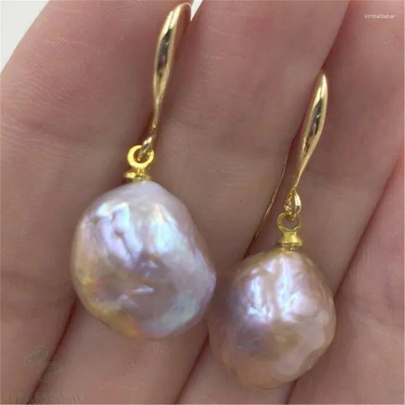 Dangle Earrings 14-15mm Huge Pink Baroque Pearl 18K Gold Plating Dangler Party Earbob