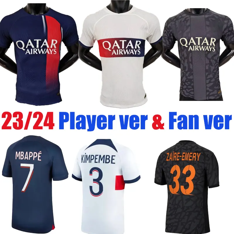 Plyer & Fan version 2023 2024 MBAPPE HAKIMI soccer jersey 23 24 PSsG Home Away Third 4th goalkeeper SERGIO RAMOS VERRATTI football shirt DI MARIA Mens Adult kids Kit