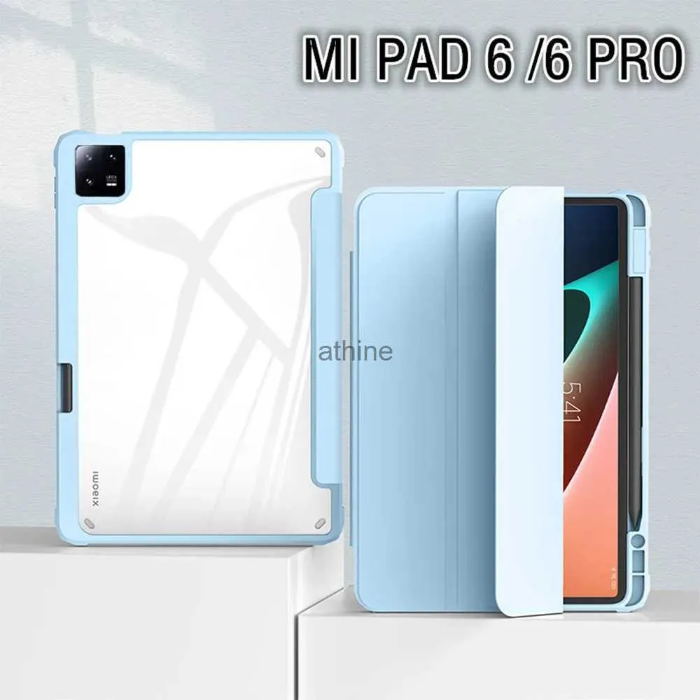 Tablet PC Cases Bags For Mi Pad 6 Pro Case 11; Pencil Holder Transparent Back Stand Tablet Shell for Funda Pad 6 Case Mi Pad 6 Pro YQ240118