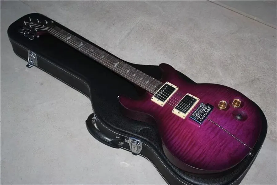 Высококачественный Пол Рид Сантана Бразильский стеганое одеяло Кленовое Custom 24 Frets Purple Электрогитара красное дерево тело розовое дерево.