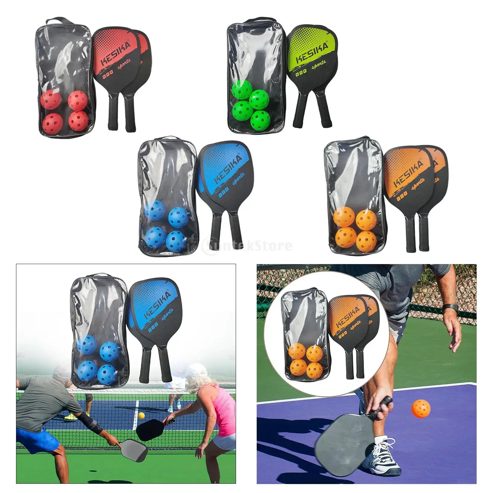 Conjunto de pás de pickleball, raquetes de madeira com 4 bolas, bolsa de transporte para adultos, mulheres, raquetes de pickleball, treinamento esportivo 240117