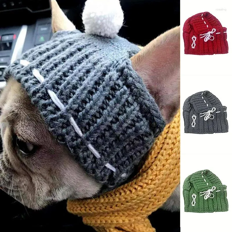 Odzież dla psa zima ciepła kapelusz słodki kot kota na drutach mała z pluszową kulą szczeniaka miękkie akcesoria na nakrycia głowy